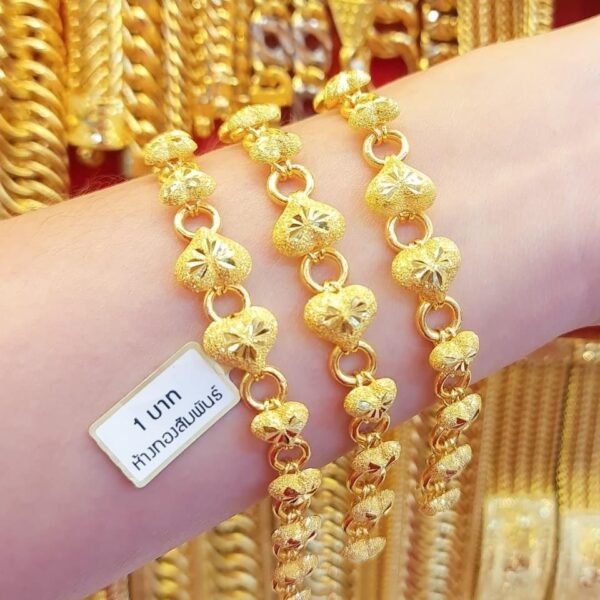 23 Pure Thailand Gold Hearts & Rings Pattern Bracelet.