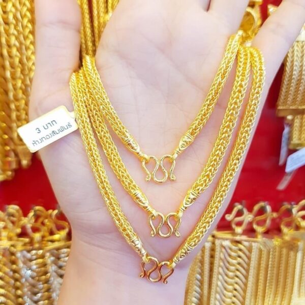 23K Thailand Gold Chain Thick Tubular Necklace - Image 2