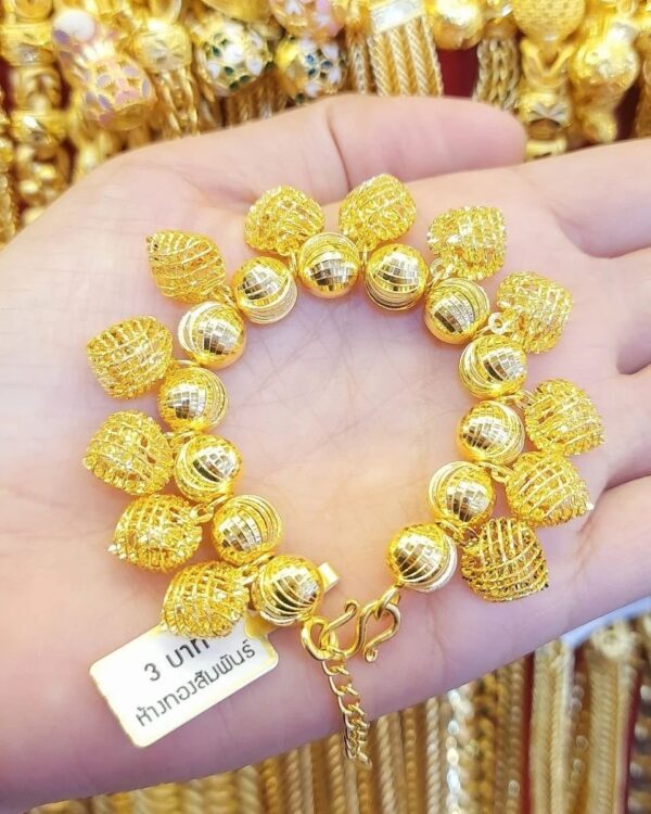 23K Thailand Gold Hearts & Spheres 3 Baht Bracelet - Image 2