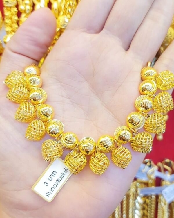 23K Thailand Gold Hearts & Spheres 3 Baht Bracelet - Image 3