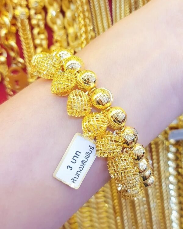 23K Thailand Gold Hearts & Spheres 3 Baht Bracelet