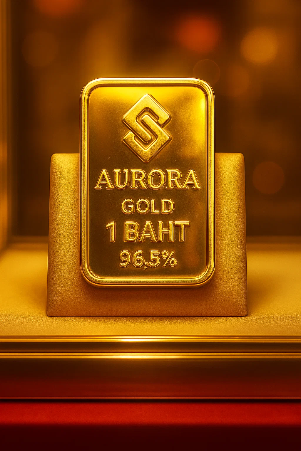 Extreme close-up of the '965' purity mark stamp on a certified 23k Thai gold bullion bar.