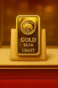 Certified 96.5% (23k) gold bullion bar displayed in a luxurious velvet case under focused lighting.