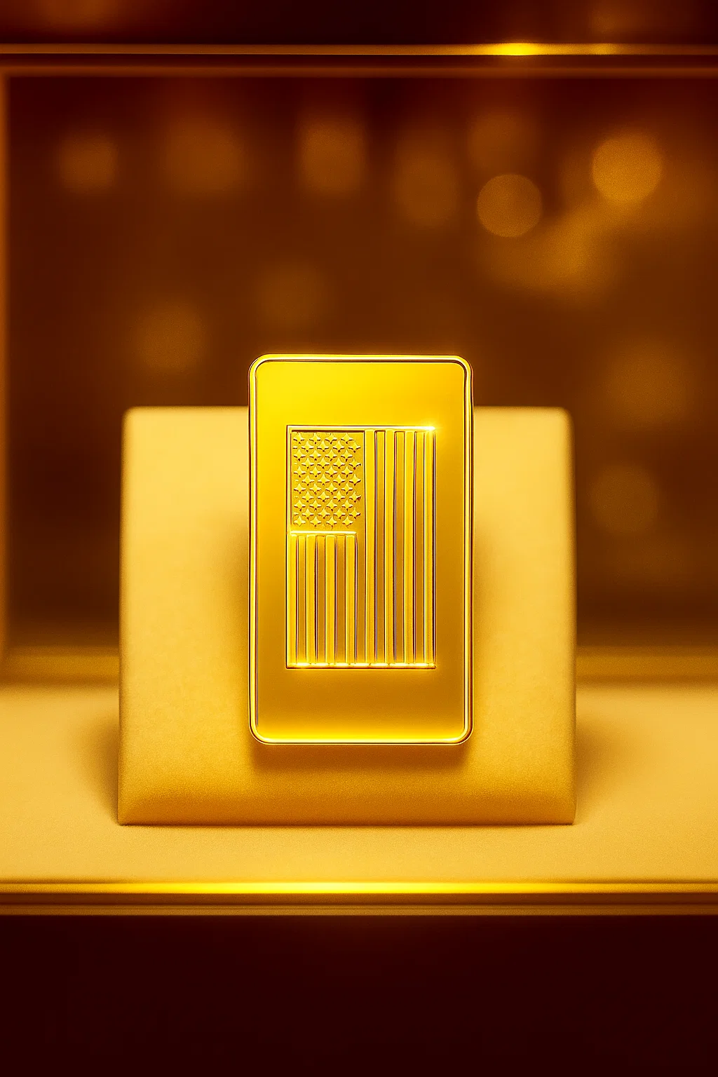 23k Thai gold bullion bar with engraved United States flag design