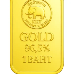 Certified 1 Baht 23K Gold Bullion bar showing 96.5% purity stamp.