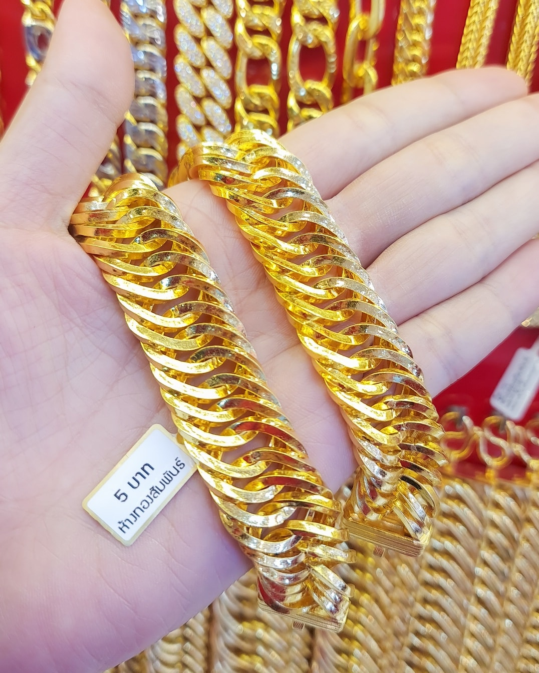 23K Gold Bracelet - 76g (5 Baht) Triple Curb Link (Model 3188) - Image 2