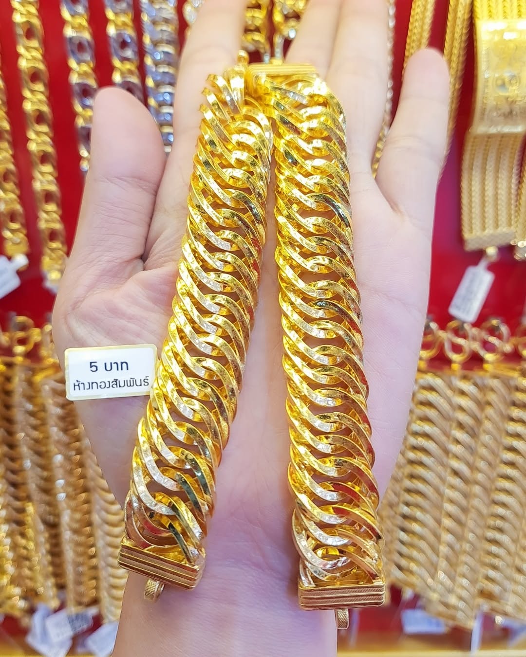 23K Gold Bracelet - 76g (5 Baht) Triple Curb Link (Model 3188) - Image 3