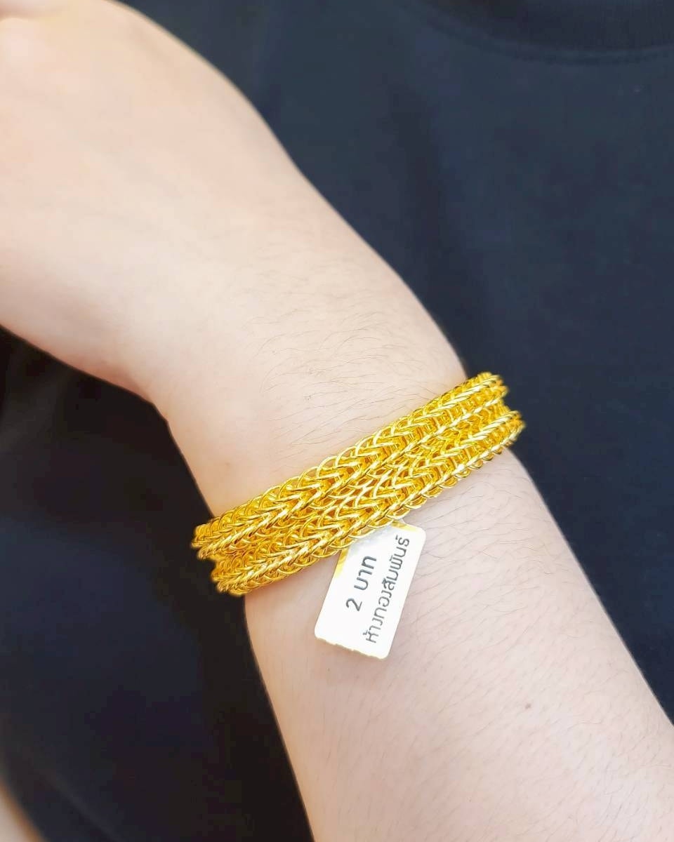 23K Gold Jewelry - Solid 23K Gold Bracelet weighing 30.4g with a traditional triple row woven design, Model 3142.